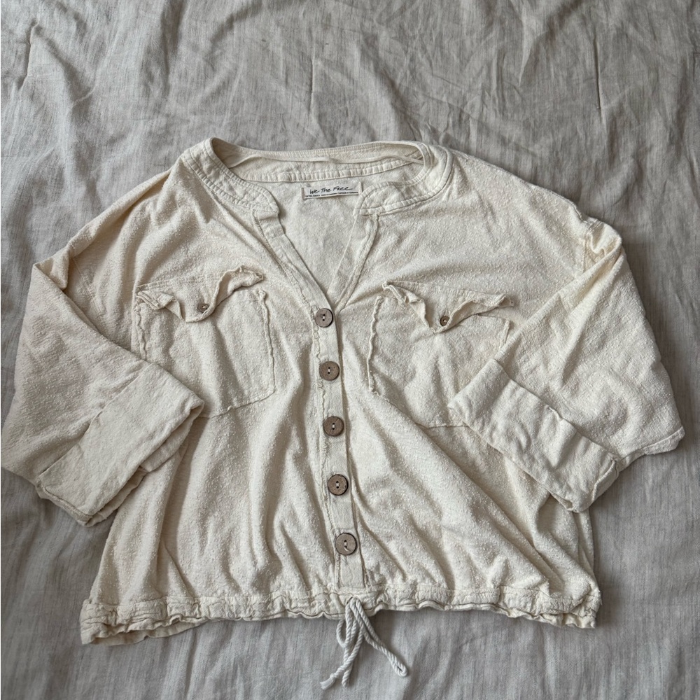 Free People Cream Button-Up Shirt